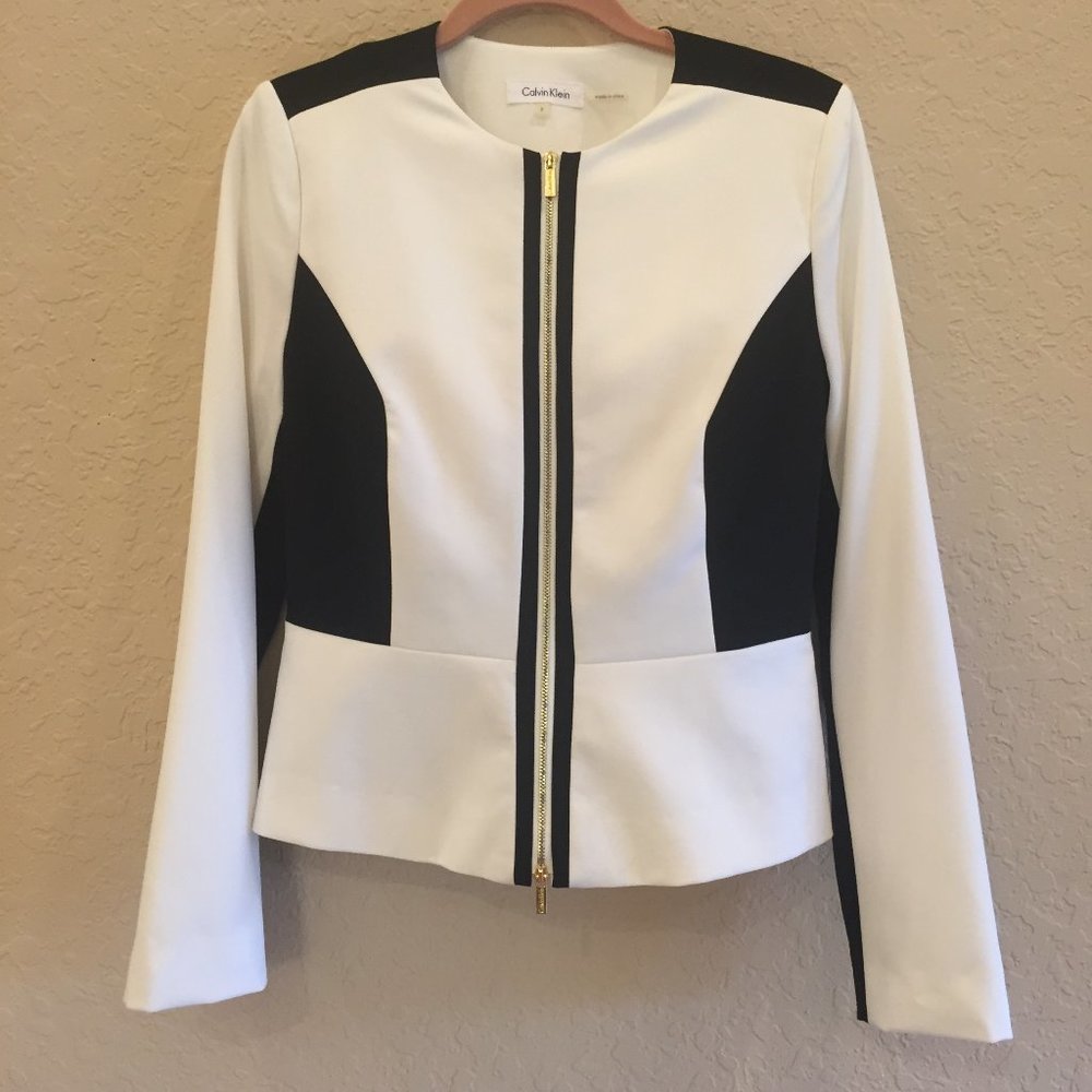 Calvin Klein Black/White Double Zipper Jacket Sz 2